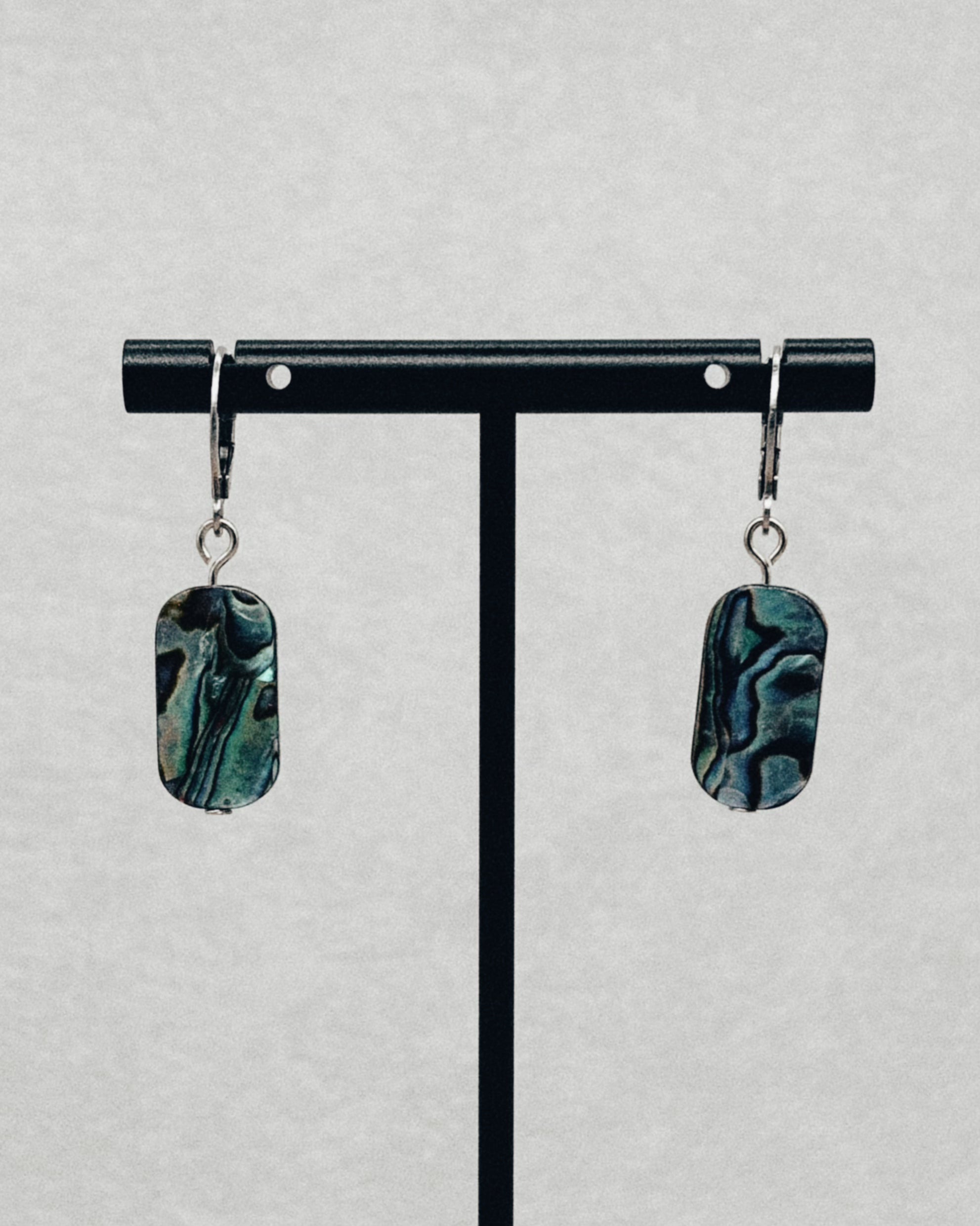Abalone Oval Silver Huggie Dangles
