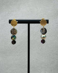 Abalone Triple Coin Gold Circle Studs featuring three iridescent circular shell pieces suspended from polished gold-tone studs