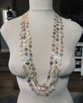 Three Strand Silver Abalone Star Button Necklace with layered star-shaped shell buttons in natural iridescent tones