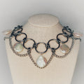 Steel and Pearl Necklace 1 with polished steel chainmail links and five irregular pearl coins gallery position 1
