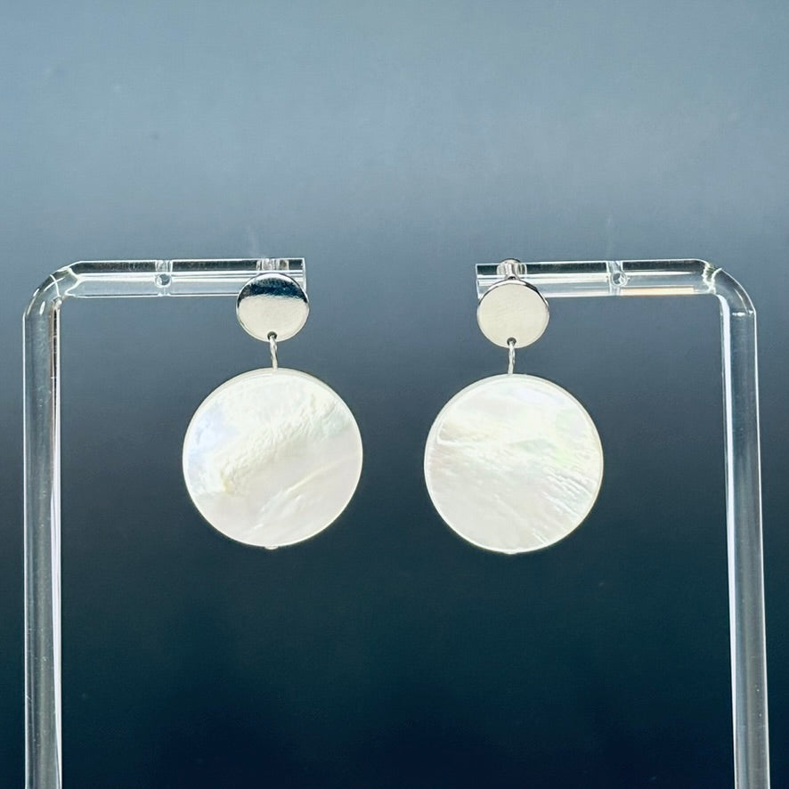 White Mother of Pearl Coin Silver Circle Studs