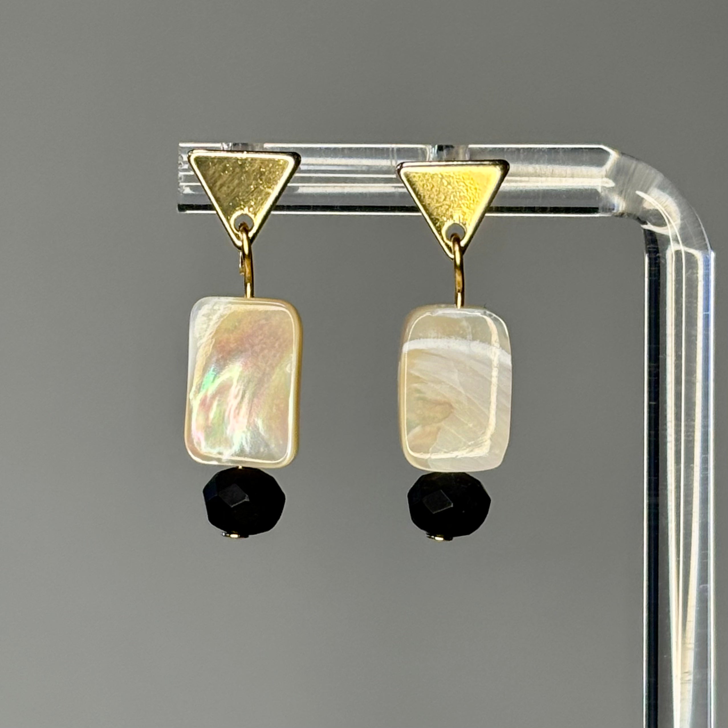 Gold Triangle Studs with Shell Rectangles