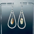 Hammered Silver Teardrop Dangles with Abalone Ovals featuring iridescent oval beads and textured matte silver frames, 2 3/4 inch length