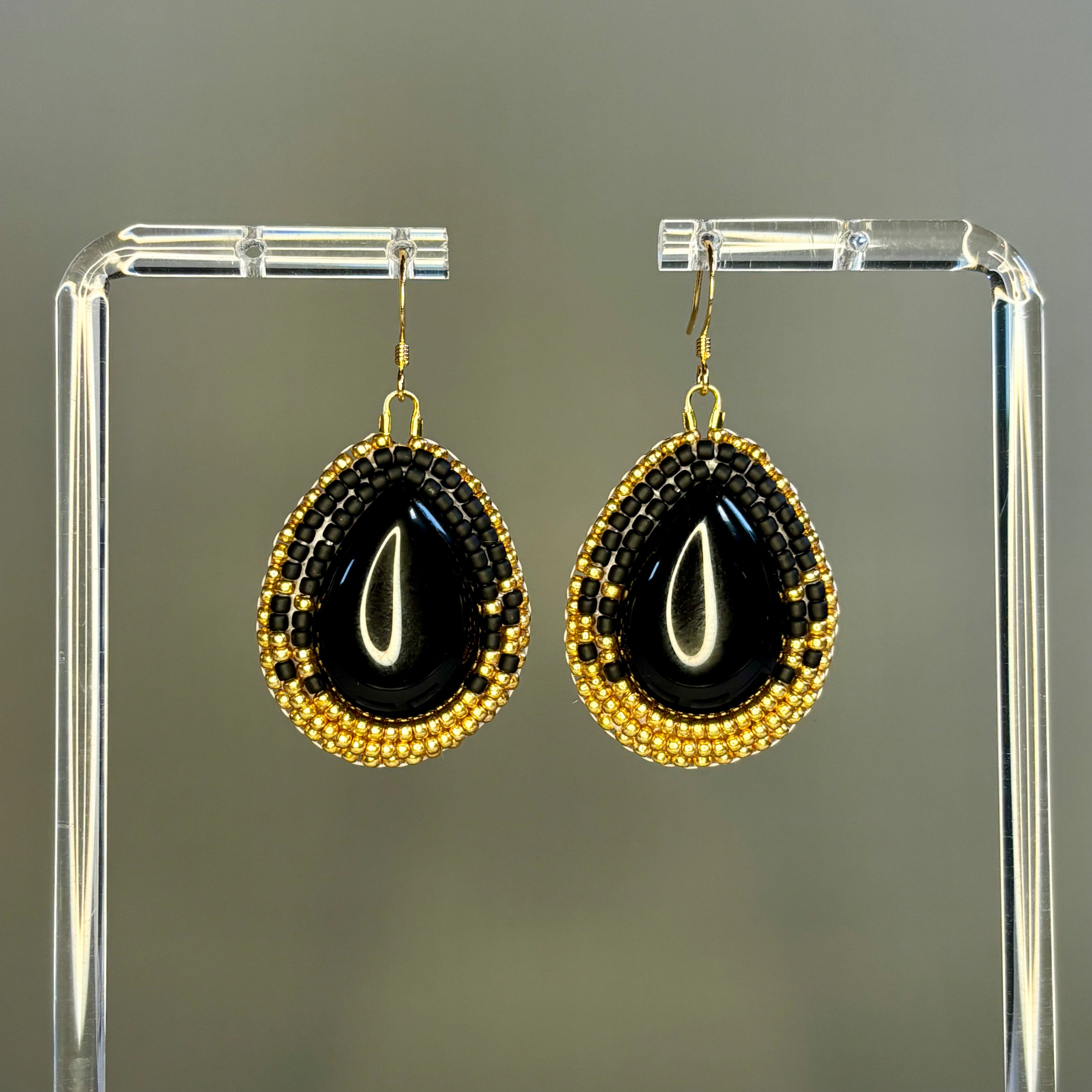 Beaded Obsidian Teardrops