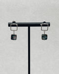 Abalone Silver Square Studs with silver square frames and iridescent abalone drop stones