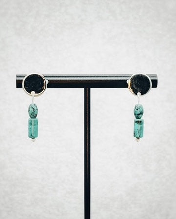Turquoise Silver Circle Studs
