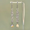 Silver Shaggy Dangles with Abalone featuring 2 3/4 inch chainmail design with iridescent abalone bead accents, lightweight and handmade.