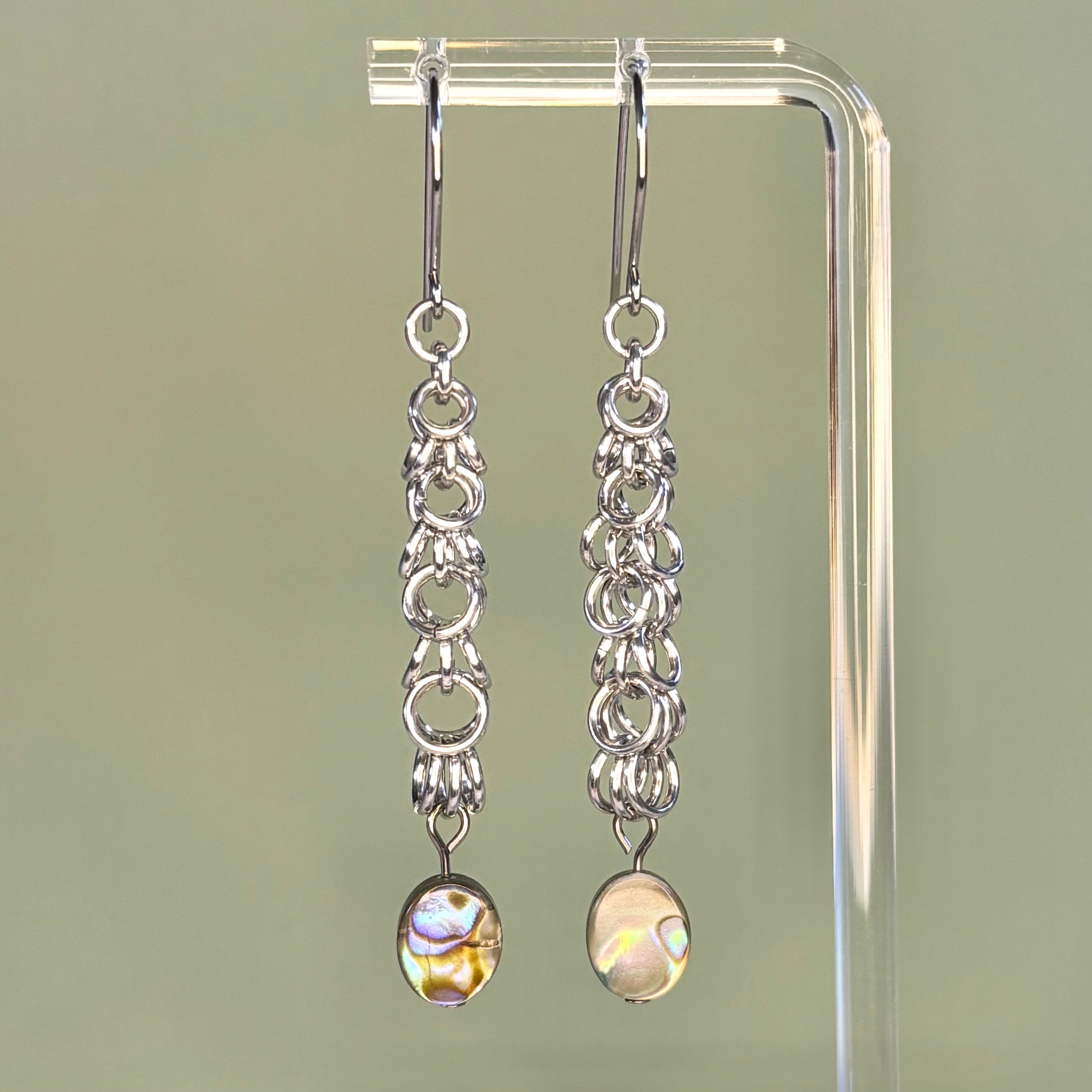 Silver Shaggy Dangles with Abalone