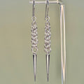Silver Shaggy Dangles with Spikes featuring intricate chainmail links and bold long spike accents, 3 1/2 inch length