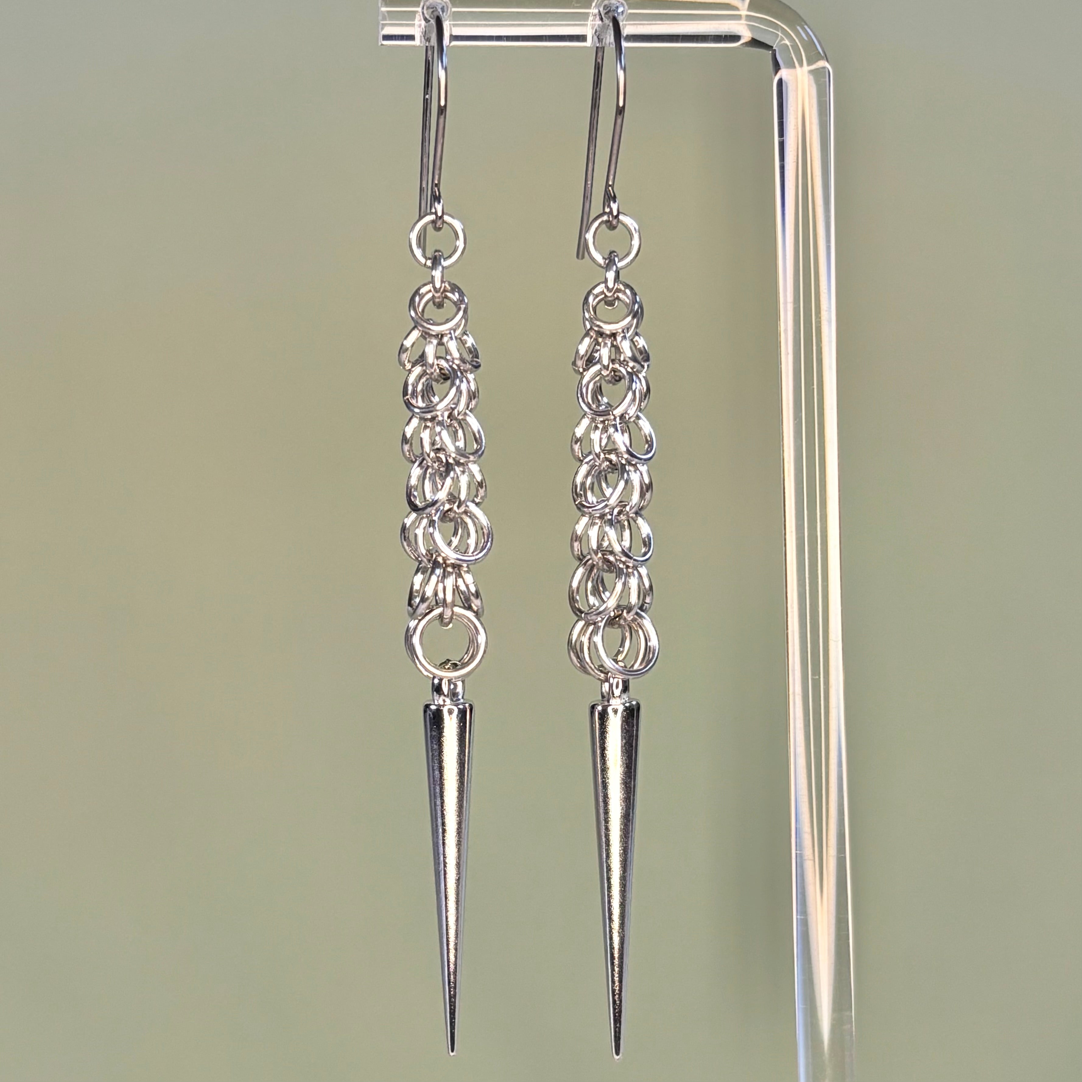 Silver Shaggy Dangles with Spikes