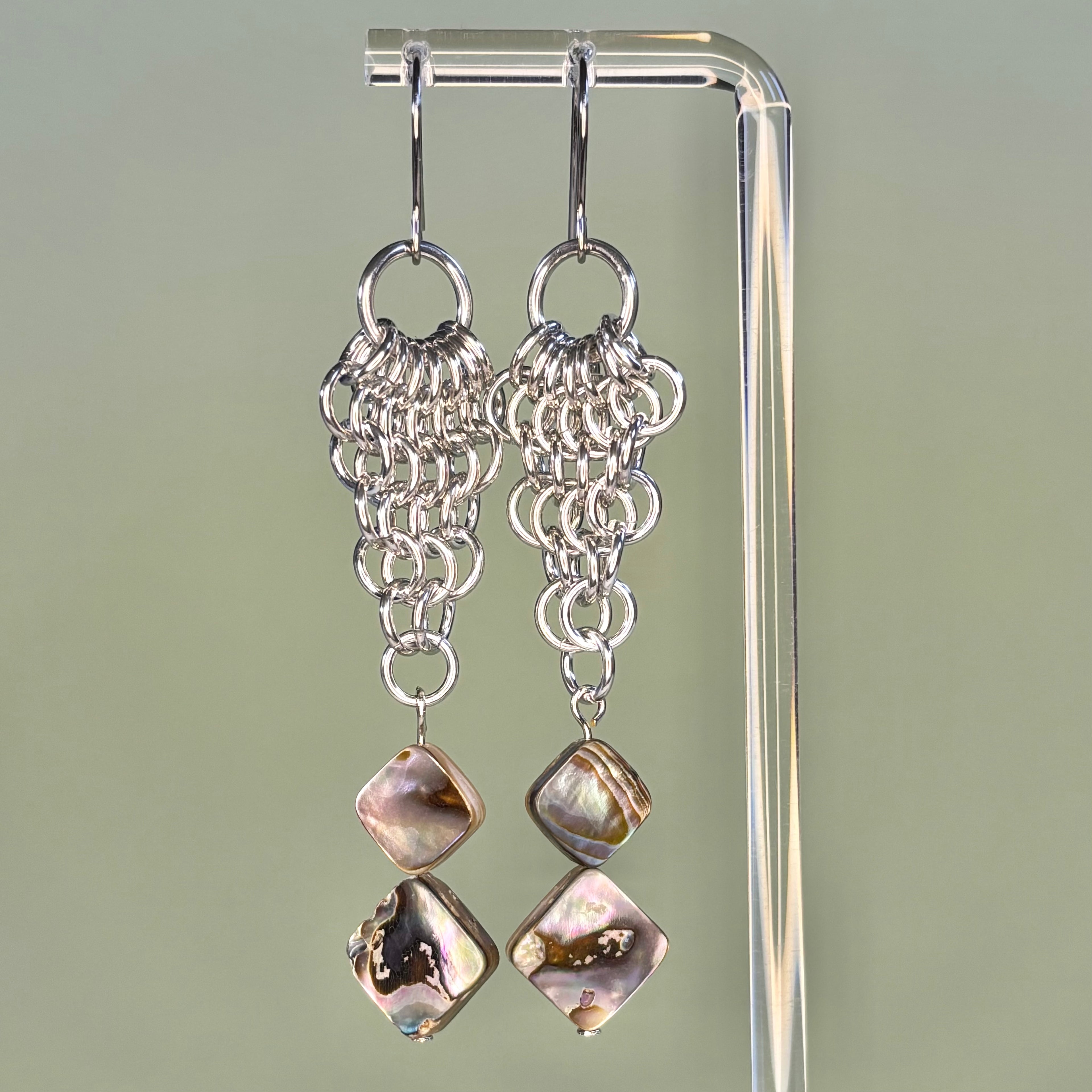 Chainmail Dangles with Abalone Diamonds
