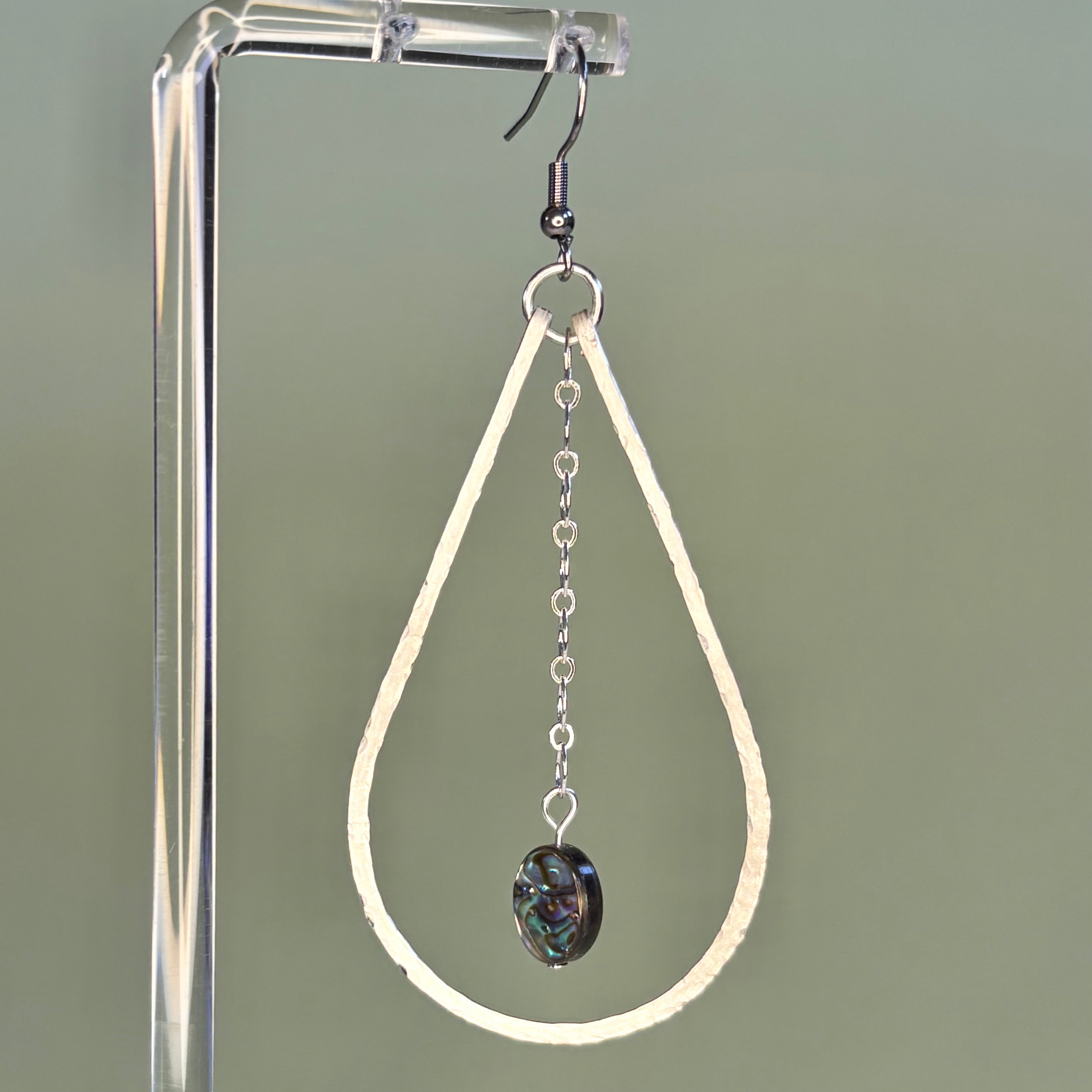 Hammered Silver Teardrops with Abalone Ovals