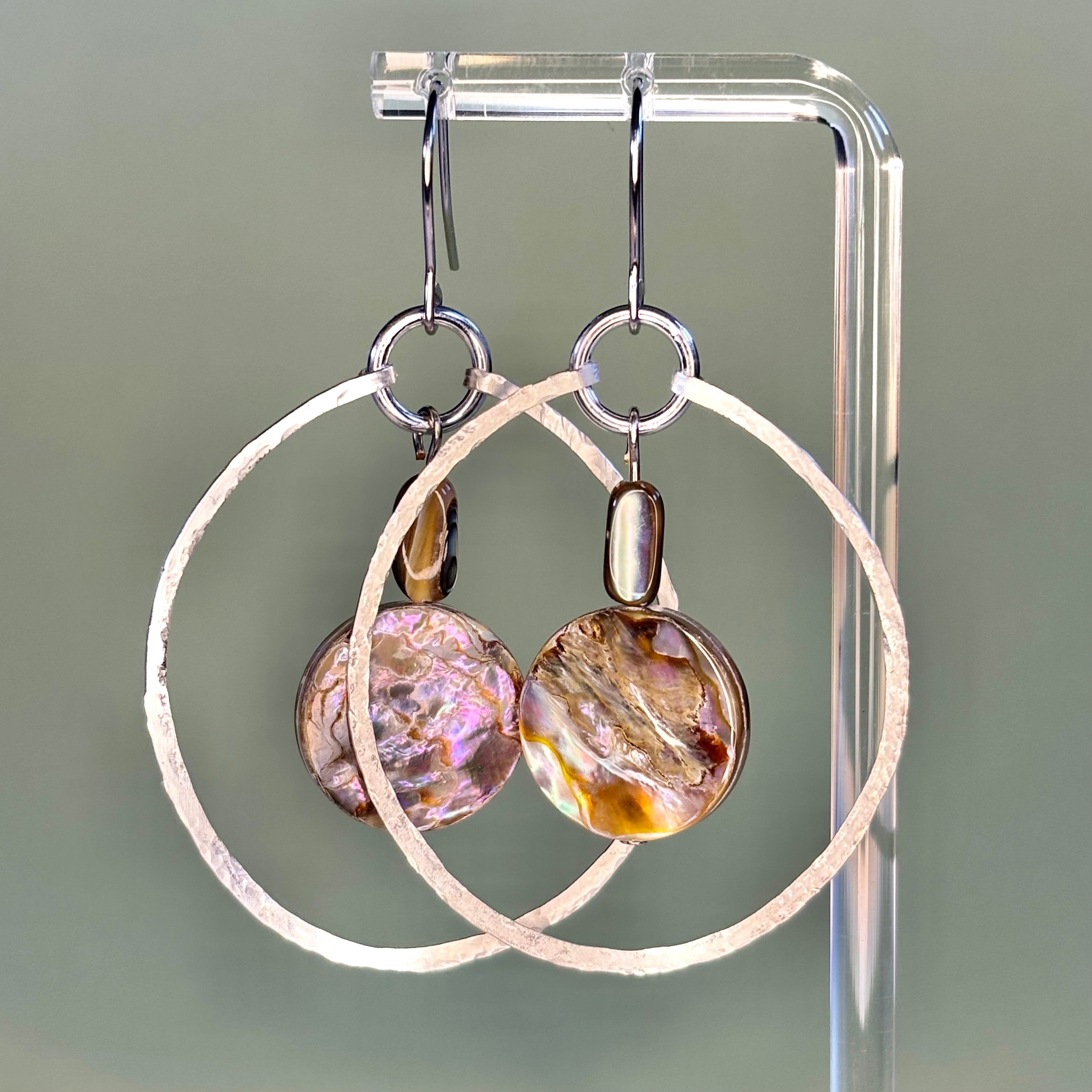 Hammered Silver Rounds with Abalone