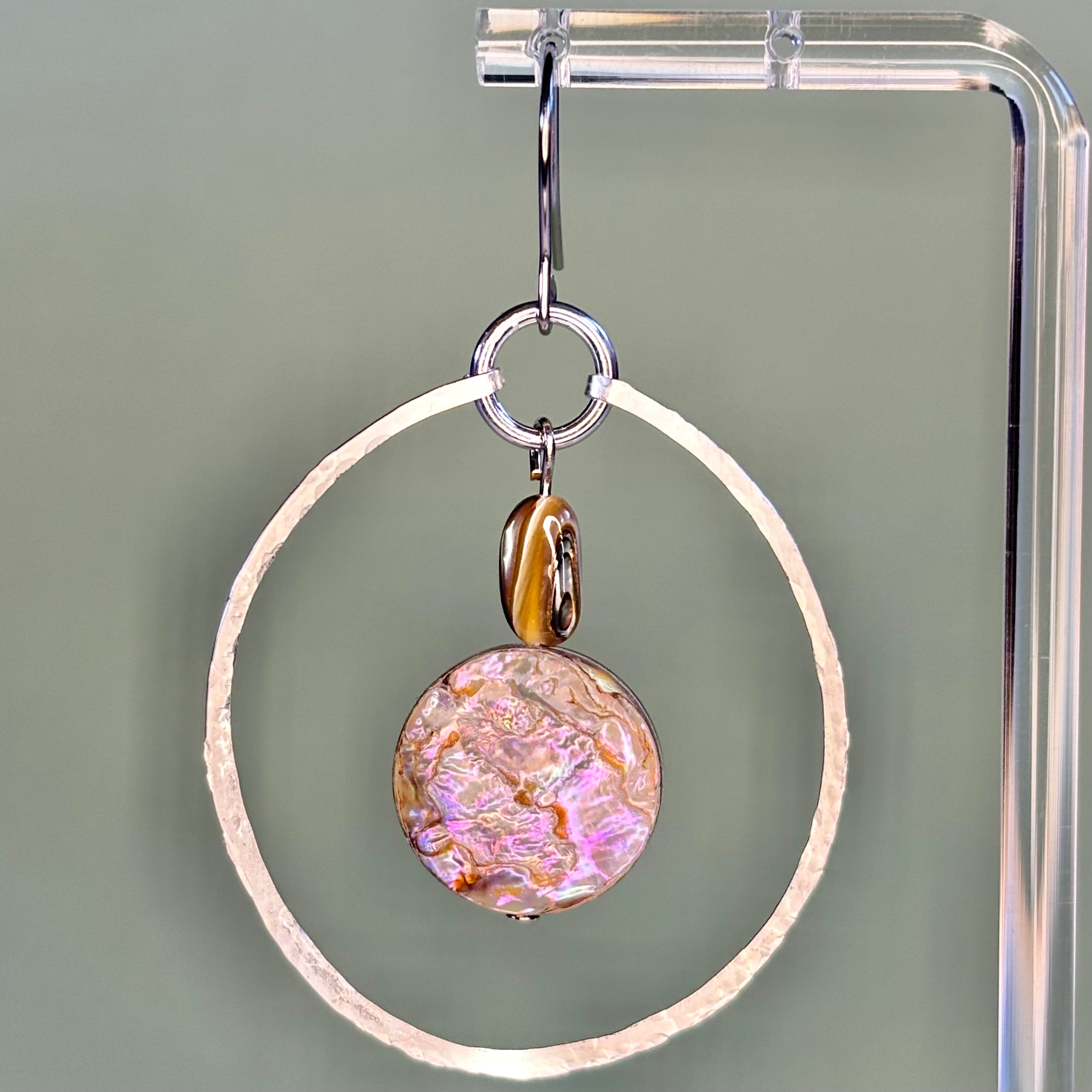 Hammered Silver Rounds with Abalone