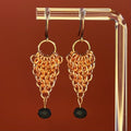 Copper Chainmail Dangles with Matte Black Bead featuring delicate woven copper links and faceted black bead drops, lightweight design