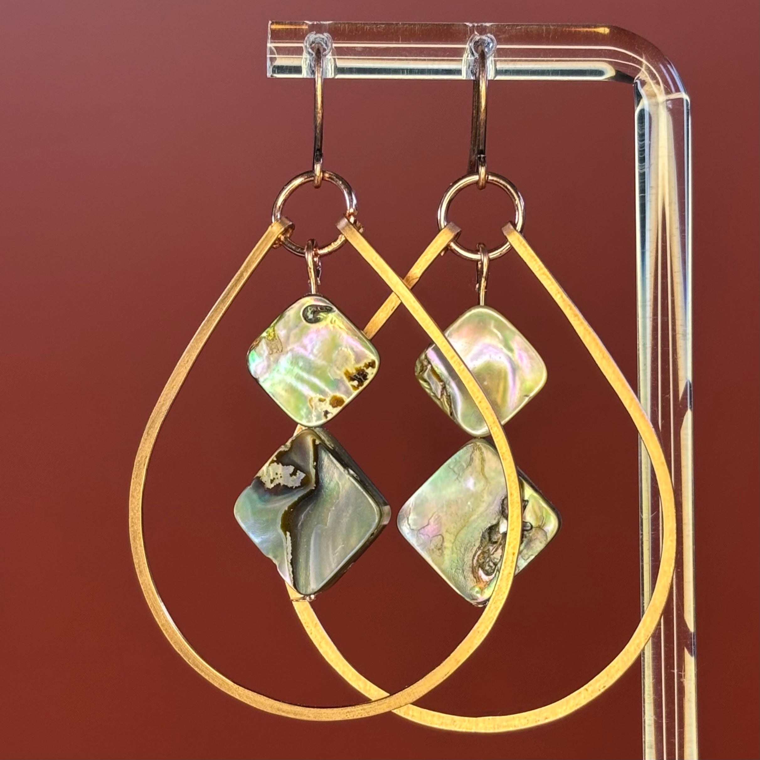 Hammered Copper Teardrops with Abalone