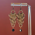 Copper Patina Chainmail Dangles with Glass Black/Copper Beads featuring antique-style links and faceted bead drops, handmade indigenous jewelry