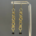 Gold Shaggy Dangles with Gold-Flecked Obsidian featuring delicate chainmail and faceted obsidian bead drops, 2 3/8 inch length