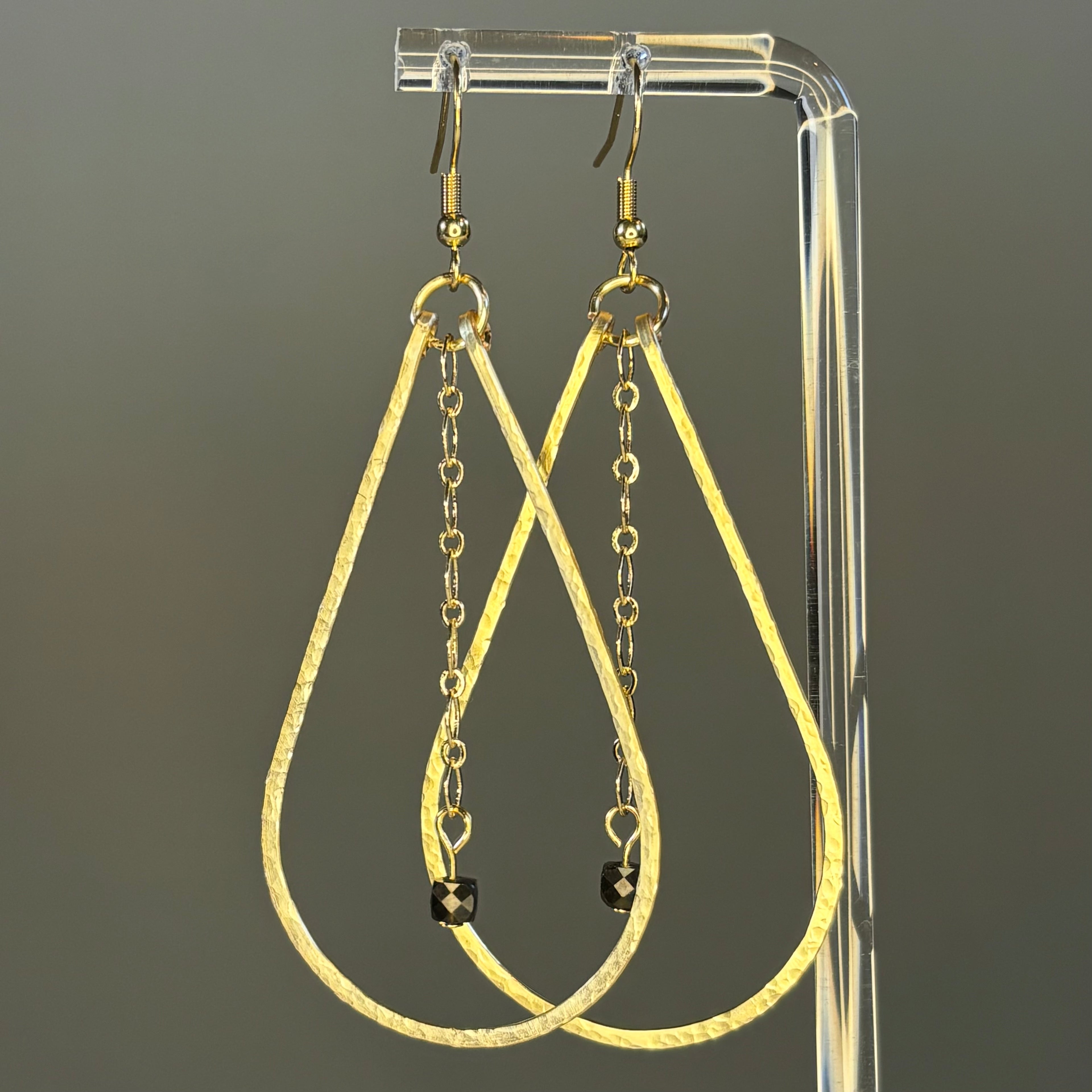 Hammered Gold Teardrops with Gold-Flecked Obsidian