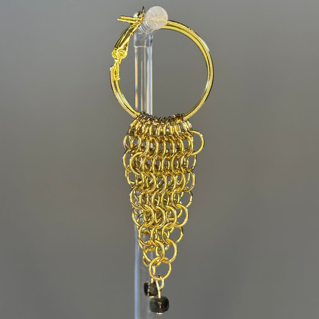 Gold Chainmail Hoops with Gold-Flecked Obsidian