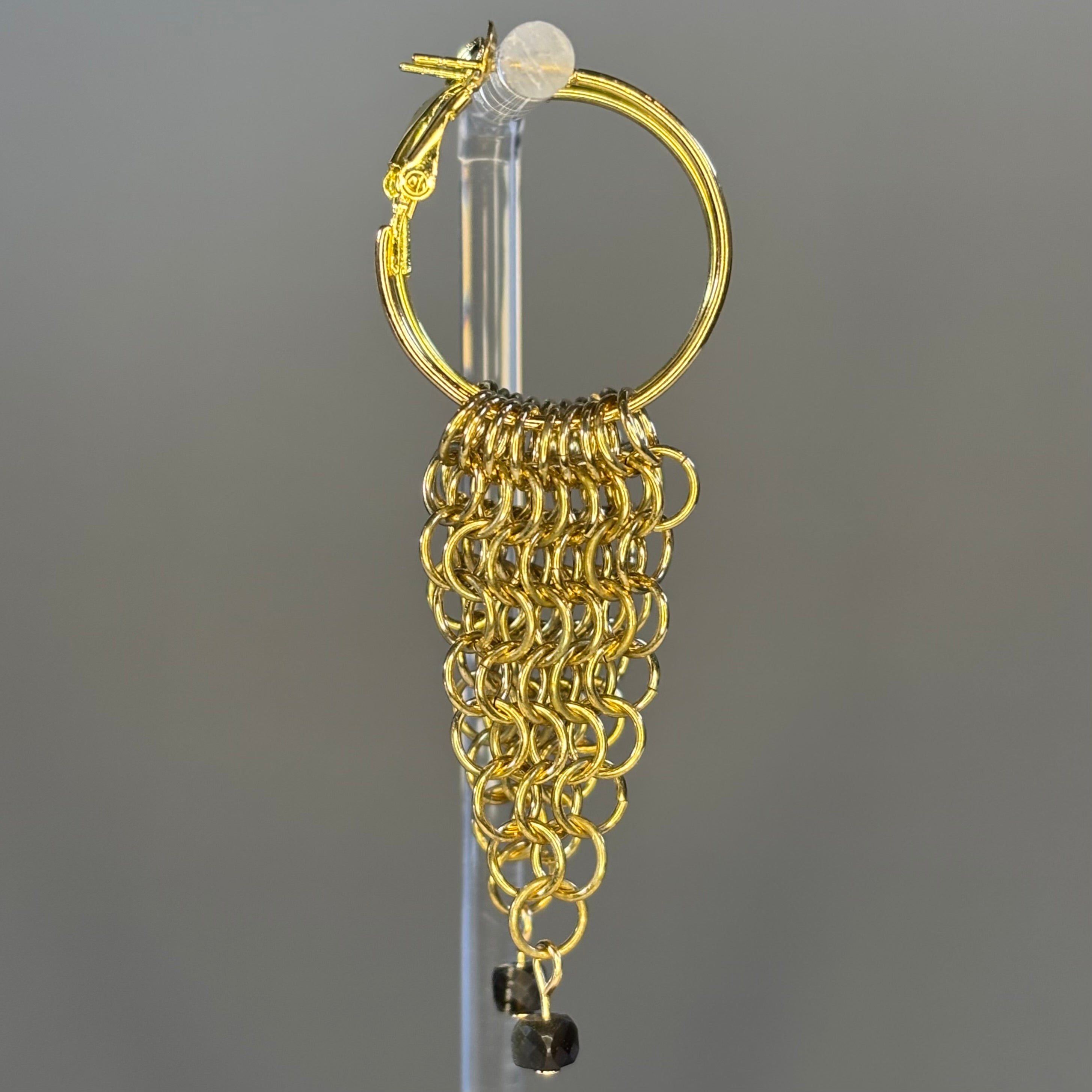Gold Chainmail Hoops with Gold-Flecked Obsidian
