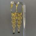 Gold Chainmail Hoops with Gold-Flecked Obsidian featuring delicate nugold brass chainmail and obsidian bead drops, 2 3/4-inch length