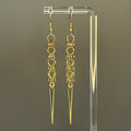 Gold Shaggy Dangles with Spikes featuring lightweight nugold brass chainmail and bold brass spike accents, 3.5-inch length