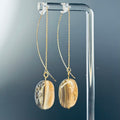 Abalone Nugget Gold Drops featuring large natural abalone stones on delicate gold ear chains, lightweight and elegant design