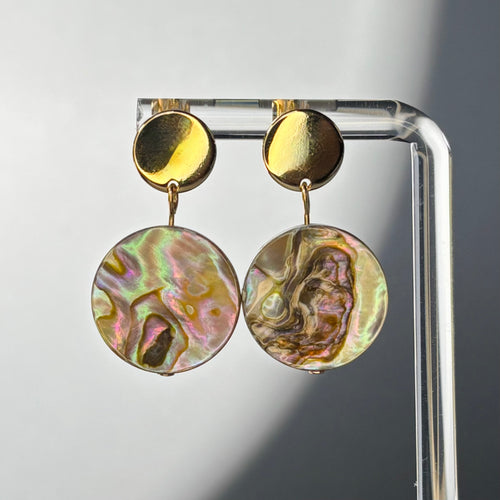 Abalone Coin Gold Circle Studs
