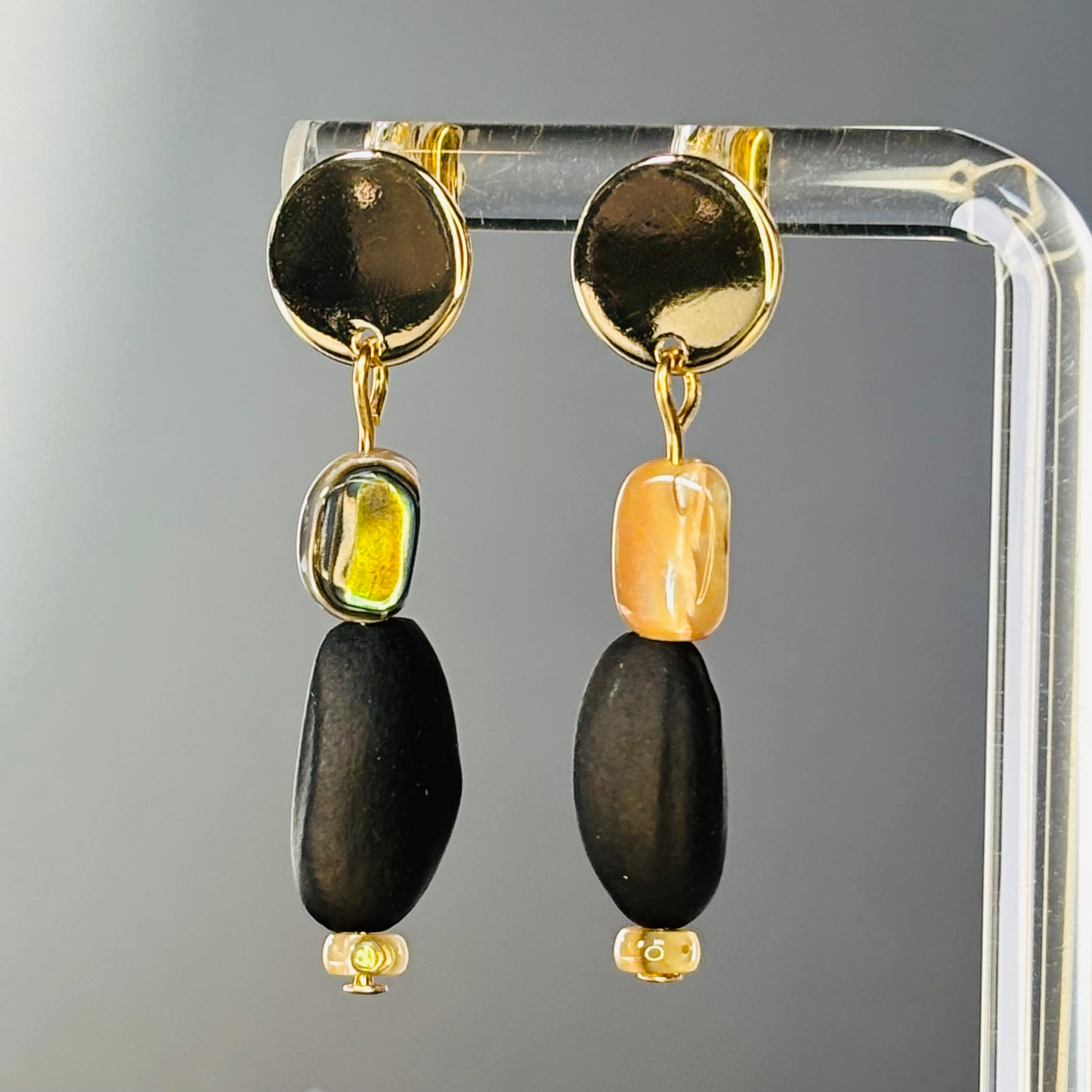 Abalone and Pinenut Gold Circle Studs
