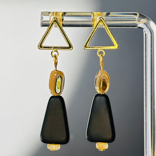 Abalone and Matte Black Gold Triangle Studs