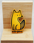 Yurok Vocabulary Stickers featuring a stylized yellow fox illustration with hand-drawn black accents on wood backdrop
