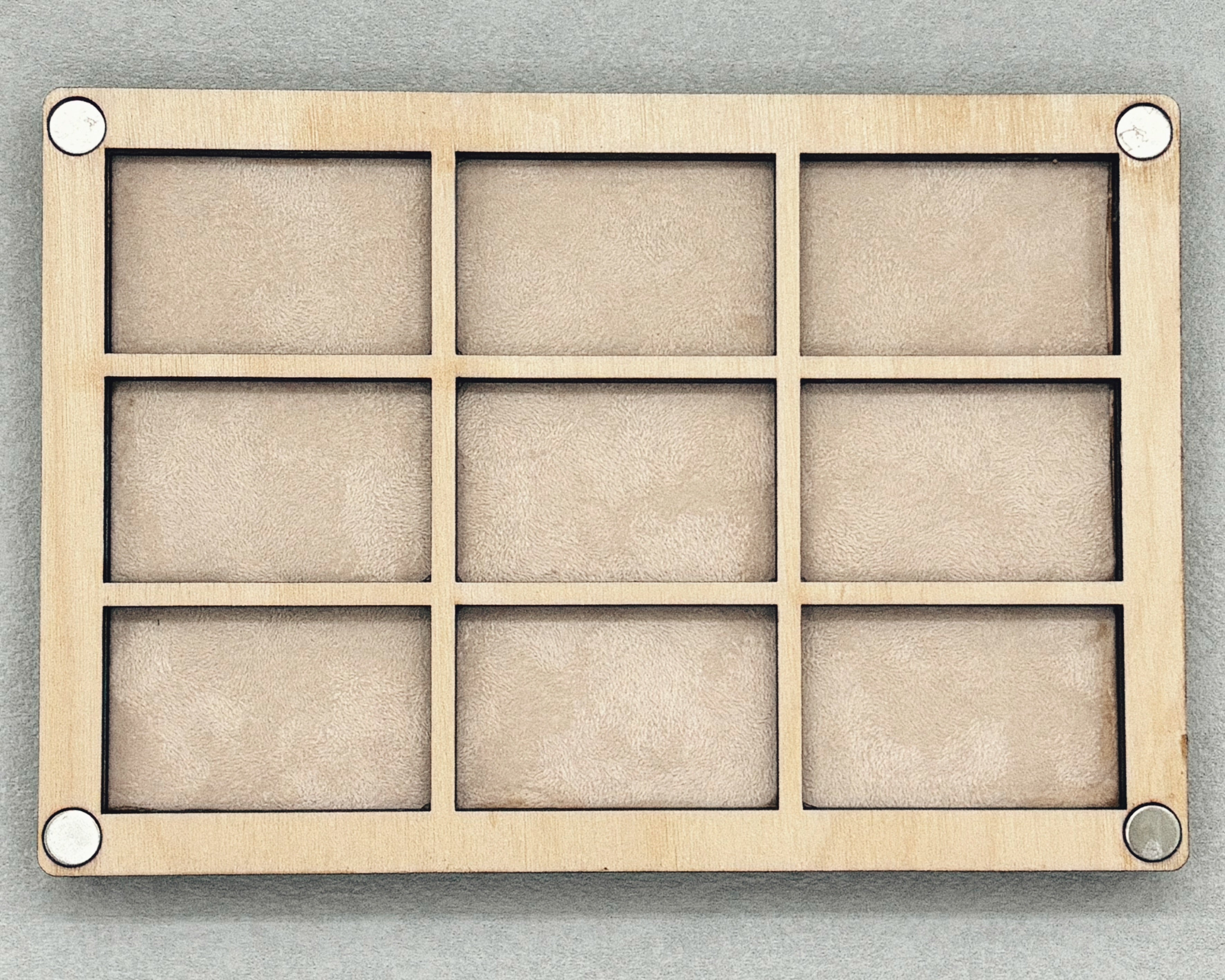 Bigger Bead Board with wooden frame and nine compartments for organizing beads and jewelry supplies.