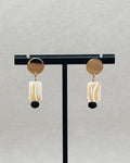 Gold Circle Studs with Shell Rectangles featuring gold round studs and rectangular shell drops with black bead accents