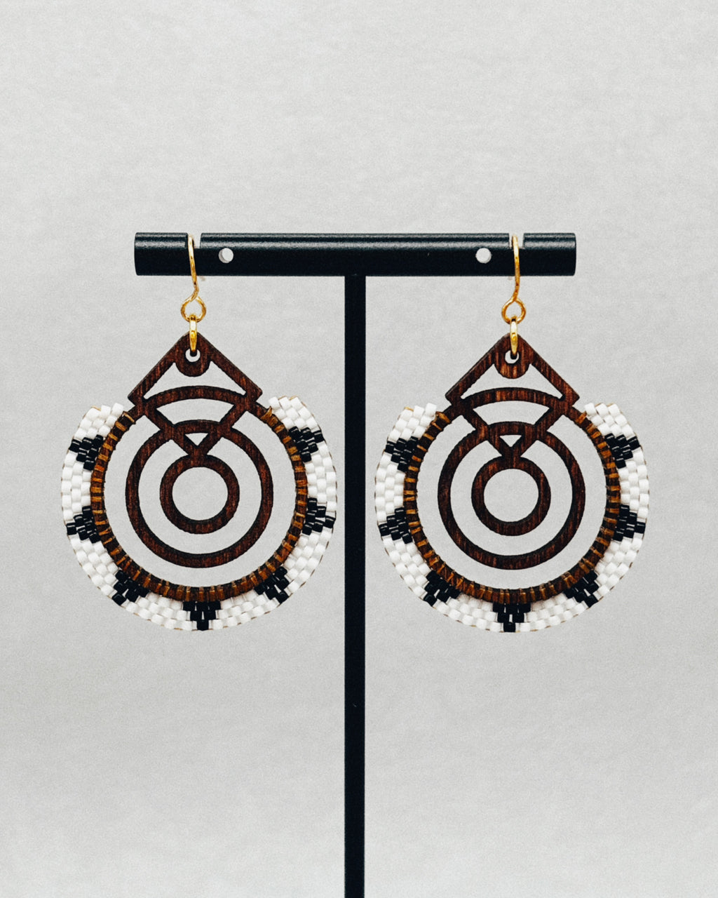 Walnut Brick Stitch Hoop Dangles - Fog Woman Designs