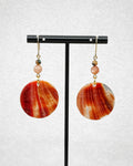 Abalone Circle Dangles with polished orange striped shell discs and natural stone beads