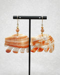 Abalone Bear Dangles bear shaped shell earrings with warm beads and gold tone hooks