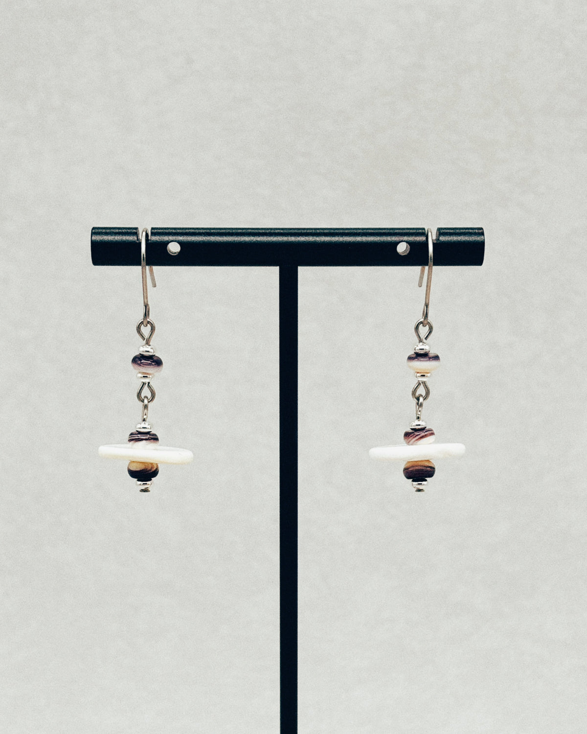 Wampum and Clam Disc Dangles handmade indigenous jewelry earrings