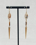 Double Abalone Spike Dangles with oval abalone stones and tapered spike charms on gold-tone hooks